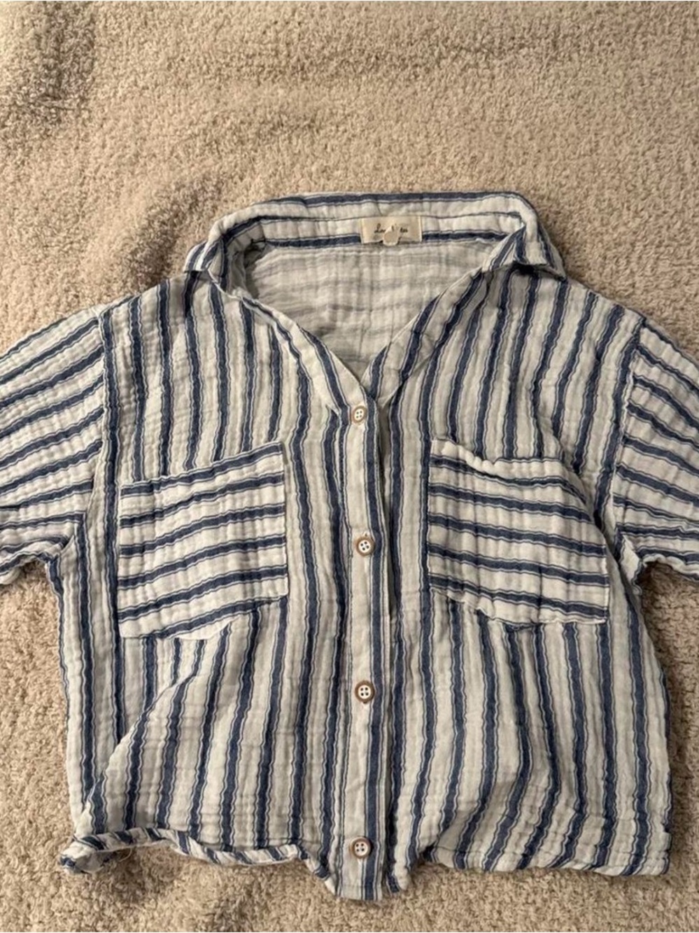 Love Notes Striped Blue & White Button-Up Lightweight Top size medium